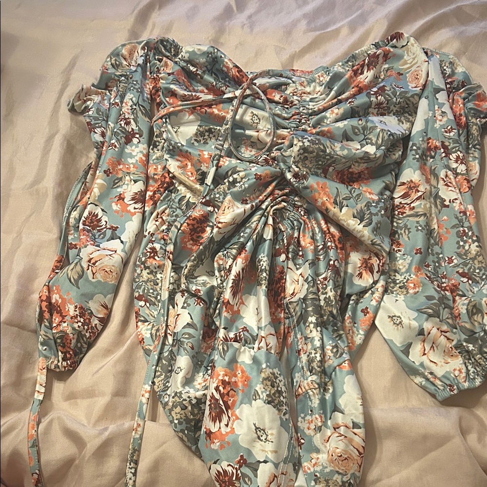 Floral Print Women's Top - Blue and Orange